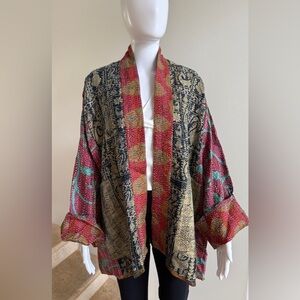 100% Silk Reversible Kantha Jacket, One Size